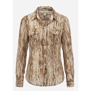Lucky Brand Women Medium Brown Snakeskin Print Button Down Blouse Boho